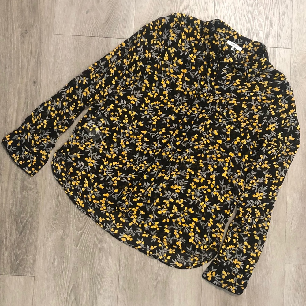 Ganni Sheer Floral Button Down Blouse